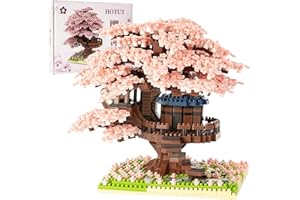 HOTUT 2151 Szt. Kolekcjonerski Zestaw Mikro Klocków z Oświetleniem LED, Japoński Krajobraz z Kwitnącą Wiśnią do Ekspozycji