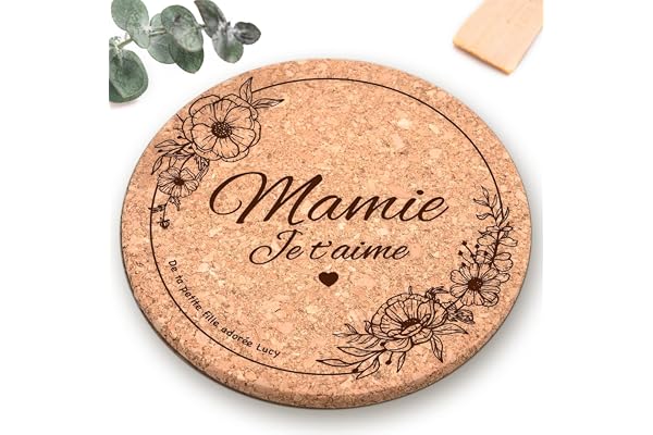 Dessous de plat en liège personnalisé, idée cadeau fête des mamies, texte au choix, fête des grand-mères, mamie, mémé, fête des mères, maman, 19cm