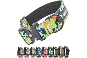 TSPRO Premium Collare per Cani, Regolabile Collare Tattico con Patch e una Robusta Fibbia Metallica a Sblocco Rapido, per Cani di Taglia Media a Grande (Camo Verde M)