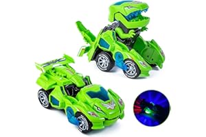 Yellcetoy Coche Dinosaurios Transform Juguetes, Dino Car con Música y Luz, Transformador Dinosaurio Regalos de Cumpleaños de Navidad para Niños 3 4 5 6 7 Años Verde
