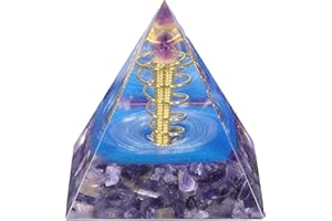 Nupuyai Améthyste Naturelle Pyramide d'orgonite avec Améthyste Pierre Brute pour Décor de Bureau, Générateur d'énergie d'orgone en Cristal pour Reiki Méditation Bonne Chance, Environ 6cm