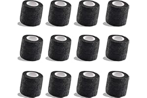 Unihuby 12pcs Benda Elastica Bendaggio Adesiva, Nero Copertura per Impugnatura per Tatuaggio Adesiva Coesiva Benda Sport Bendaggio 5cm x 4.5m