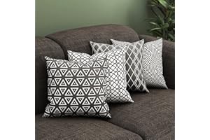 Bedbric Set of 4 Grey Cushion Covers 45 x 45 CM - Double Sided Cushion Cover with Invisible Zipper - Geometric Grey Cushions for Sofa Bedroom, Living Room and Home Decor