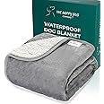 100% Waterproof Dog Blankets for Small & Medium Dogs – Soft Fleece, Washable Pet Throw for Sofa, Car & Furniture Protection, Soft Fluffy Reversible Blanket, 75x100cm, Grey/White