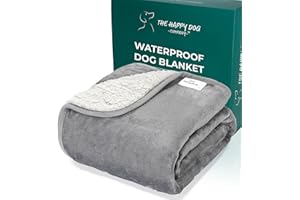 THE HAPPY DOG COMPANY 100% Waterproof Dog Blankets for Small & Medium Dogs – Soft Fleece, Washable Pet Throw for Sofa, Car & Furniture Protection, Soft Fluffy Reversible Blanket, 75x100cm, Grey/White