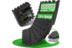 AthleticPro Golvskyddsmatta fitness [60 x 60 cm] – 8 extra tjocka golvmattor [20 % mer skydd] – halkfria skyddsmattor för gym och träningsutrustning