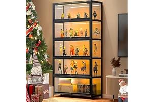 Scribora 5-Tier Display Case Standing, Curio Cabinets, Bookcase with Doors, Transparent a Crylic Doors,Collector Display Case for Living Room, Office, Books, Game Room (Black-flip Door)