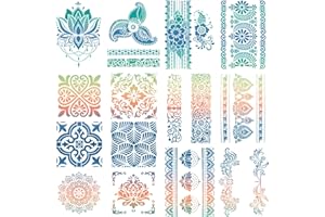 CHARSHIU 14 Pcs Stencil Mandala, Stencil per Piastrelle, Stencil per Pittura Artistica, Atencil Riutilizzabili fai da te per Dipingere su Pavimenti Finestre Mobili Legno Design da Parete Tela(29x21cm,15x15cm)