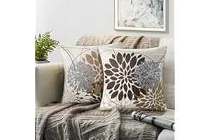 RYBornament Fundas de Cojin 50×50 Fundas Cojines Marrón Geometrico Flor Patrón Funda Cojin Cuatro Estaciones Decorativo Juego de 2 Fundas de Cojines por Sala de Estar Patio Sofá Cojines Decoración