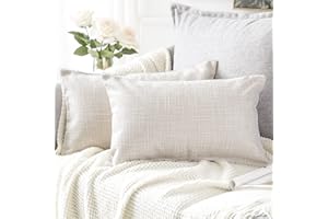 Artscope Housse de Coussin, Lot de 2 en Lin Canapé Taie d'oreiller de Couleur Pure pour Maison Salon Chambre Décoration D'intérieur (Beige, 30x50cm)