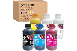Yongairuink DTF Ink 6x250ml Premium Pigment Ink for PET Film Thermal Transfer Refill Ink for All DTF printers with Print Heads such as DX5 DX7 5113 XP600 I3200 etc (6 pack)