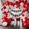 Happy Birthday Balloon Decoration Set, Red and White Balloons 40 Piece, 1 Happy Bithday Banner, 2 Foil Star, Arch and Glue Dot | birthday decoration kit 45 pieces combo pack