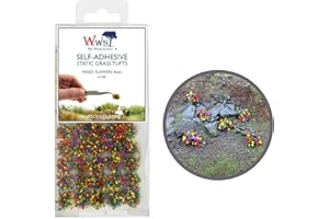 WWS WAR WORLD SCENICS War World Scenics 100 x Touffes Autocollantes d’Herbe Statique - Fleurs Mixtes, 4mm - Diorama Maquette Pelouse Modélisme Ferroviaire Artificielle Miniature Scénographie