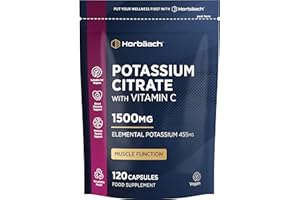HORBÄACH Potassium Supplement with Vitamin C 1500mg | High Strength 455mg Elemental Potassium Citrate | Electrolyte Capsules | 120 Count | 100% Vegan | by Horbaach
