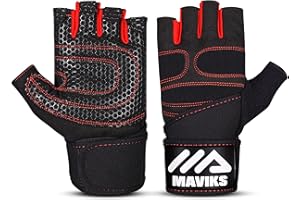 MAVIKS Gym Weight Lifting Fitness Workout Gloves with Wrist Wrap Straps for Women & Men, Gym Gloves For CrossFit Training, Pull Ups, Weightlifting, Calisthenics, Powerlifting, Cycling