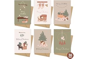 LEGEZON Christmas Cards, Christmas Greeting Cards with Envelopes, 36 Pack Xmas Cards Multipack, Merry Christmas Cards with Seal Stickers, Seasonal Greeting Cards for Family Friends Colleague, Blank Inside
