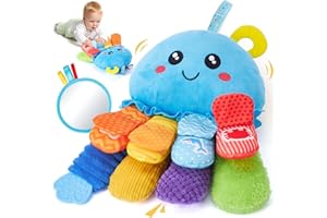 hahaland Giochi Montessori 6 Mesi, Peluche Polpo Multisensoriale con Sonaglio & Specchio, Giochi Tummy Time Neonato con Dentizione, Regalo Neonato 0 3 6 9 Mesi
