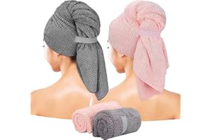 Eyeleaf Confezione da 2 Turbante Asciugacapelli, 100 x 60 cm, Asciugamano Microfibra Capelli, rosa e grigio, ad asciugatura rapida, super assorbenti, per capelli lunghi, spessi e ricci