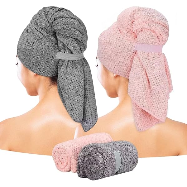 2 Asciugamani Capelli In Microfibra - Turbante Con Bottoni, Per Donna E Bambino - Foto 8