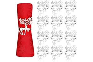 LATERN 12 Pezzi Portatovaglioli Con Renne Di Natale, 6CM Argento Portatovaglioli Alce Fibbia Per Tovaglioli Con Renna per Decorazione Della Tavola Della Festa Del Ringraziamento per Pranzo Di Natale
