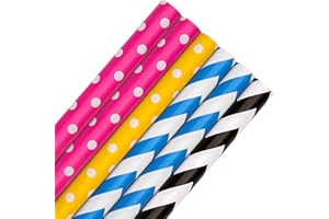 Hallmark Rotolo di carta da regalo, confezione da 6, 4 colori, rosa, giallo, blu, nero, pois e zig-zag, 2 m ciascuno