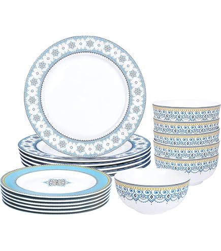 VEWEET ZOEY-Ensemble De Vaisselle En Porcelaine Avec Bols, Assiettes à Dessert, Assiettes Creuses, Décalcomanies Noires QueCoats, Ensemble I-Set, 24 Pièces