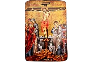 ICONSGR Wooden Greek Christian Orthodox Wood Icon of the Crucifixion / A0