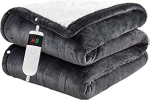 Qieryun Heated Throw Electric Blanket, 10 Heating Settings, 1-8h Timer overheat Protection, Machine Washable, Flannel & Sherpa Full Body Warming, Electric Throw Blanket for Sofa.