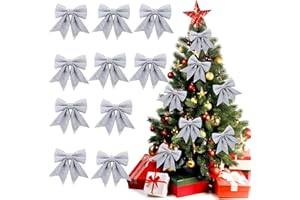 ACTOYS Lazos Navidad,10 Lazos Arbol Navidad, Lazos Regalo, Lazo Purpurina, Decoracion Arbol Navidad, Adornos Navidad, Arco de Navidad, Adornos Navideños Decoración Regalos Casa (Plata)