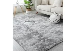 Gsogcax Grey Rugs Living Room 160x200cm Super Soft Fluffy Area Rugs for Bedroom Shaggy Anti-Skid Comfortable Large Rugs Indoor Modern Home Decor Floor Carpet -(Tie-dye)