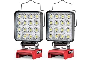 LIVOWALNY 2 Pezzi Lampada LED a Batteria Compatibile con Milwaukee 18V, 48W – Faro da Cantiere con Doppio Interruttore e Porte USB-C/USB, Ideale per Garage, Campeggio e Officina (senza batteria)