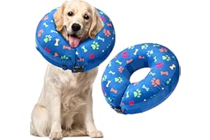 YSQEVN Collare Cane Gonfiabile Regolabile Collare di Recupero del Cane Cani Protettivo Collare per Recupero Postoperatorio Previene Graffi Morsi Diametro Interno 13cm Blu