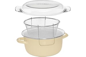 Premier Housewares 102112 - Freidora con Cesta y Tapa Pyrex, 16 x 33 x 27 cm, 5 l, Color Crema