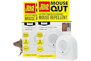 The Big Cheese Mouse Out Battery Powered Mouse Repellent - Portable Ultrasonic Rodent Deterrent - Long-Lasting 3 Month Protection – Safe for People & Pets - Ideal for Attics, Sheds, Garages
