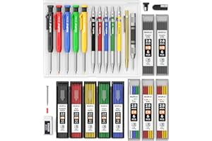 Nicpro 27 pezzi matite da carpentiere per lavorazione del legno, matita meccanica da costruzione con 100 ricariche, punzone centrale automatico e utensile da falegname in carburo, falegnameria