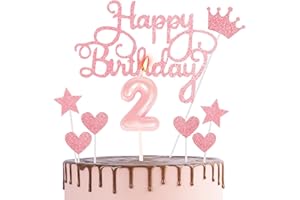 HONGCI Pink 2nd Birthday Cake Topper & Candle Set - 2 Pieces, Perfect for Birthday Cakes, Cupcakes, Desserts