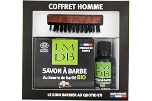 La Maison du Barbier - Coffret Soin Barbe - Brosse + Huile à Barbe aux 4 Huiles Bio + Savon à Barbe au Beurre de Karité Bio - Ecocert Cosmos Organic - Fabrication Française