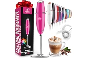 ZULAY KITCHEN Zulay Powerful Milk Frother Handheld Foam Maker for Lattes - Whisk Drink Mixer for Coffee, Mini Foamer for Cappuccino, Frappe, Matcha, Hot Chocolate by Milk Boss (Dragon Fruit)