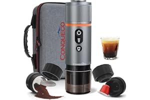 CONQUECO Machine à expresso portable Machine à café électrique : petite machine à expresso de voyage 12 V pour voiture – Auto-chauffante,compatible avec les capsules Nespresso et le café moulu