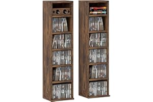 HOMCOM 204 CD Media Display Shelf Unit Set of 2 Blu-Ray Tower Rack w/Adjustable Shelves Bookcase Storage Organiser, Rustic Brown
