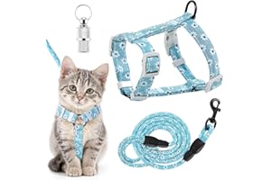 JOKUREAO Cat Harness and Leash Set, Lovely Floral Kitten Harnesses with Pet Anti-Lost Pendant, Adjustable Escape Proof Cat Harness, Use Easy Walking Travel Kitten Carrier Cats