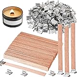 Atuful 100 stycken ljustillverkning naturliga träljus kärnor gör-det-själv hantverk veke miljövänlig ljusveke med järnstativ