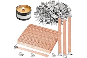 Atuful 100 Stück Kerzenherstellung Natürliche Holz Kerze Kerne DIY Handwerk Docht Umweltfreundliche Kerzendocht mit Eisenständer für Weinachts Dekoration