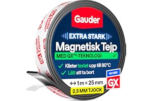 GAUDER Magnetband självhäftande, klippbar magnetremsa (1 m x 25 mm) | Extra starkt, klippbart magnetiskt tejp, självhäftande magnetband & magnetremsa, mycket stark vidhäftning