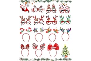 SOBEAU 14 Stück Brillen Haarreif Weihnachten,Weihnachtsbrillen Partybrillen Spassbrillen Weihnachten Rentier Kostüm Stirnbänder Tannenbaum & Weihnachtsmann Kopfbedeckung