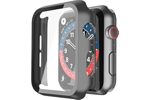 Recata 2 Pièces PC Coque Compatible avec Apple Watch SE3 / SE2 / SE/Serie 6 / Serie 5 / Serie 4 44mm, Protection Ecran Verre Trempé Ultra Mince Couverture Complète, Noir