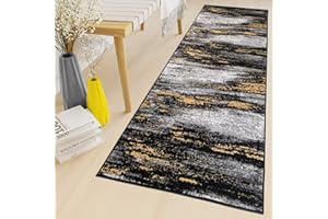‎TAPISO TAPISO Maya Teppich Läufer Meterware Kurzflor Wohnzimmer Flur Küche Modern Brücke Grau Gelb Schwarz Verwischt Meliert Design ÖKOTEX 80 x 300 cm