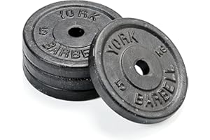 York Fitness Cast Iron Weight Plates fit all standard 1 inch diameter bars - Dumbbell Weights Set Perfect for Bodybuilding Weight Lifting Home Gym Equipment - 4x5 Kilograms, Black