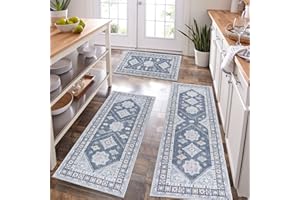 HEBE RUGS HEBE Boho Kitchen Rug Set of 3 Pieces Non Slip Machine Washable Kitchen Rugs and Mats Set