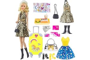 EBUDDY 27 Pack Fashionista 11.5 inch Girl Doll Clothes and Doll Accessories with Travel Suitcase Play Set Include Luggage Handbag Food Toys Ticket Set Shoes Sticker (No Doll)